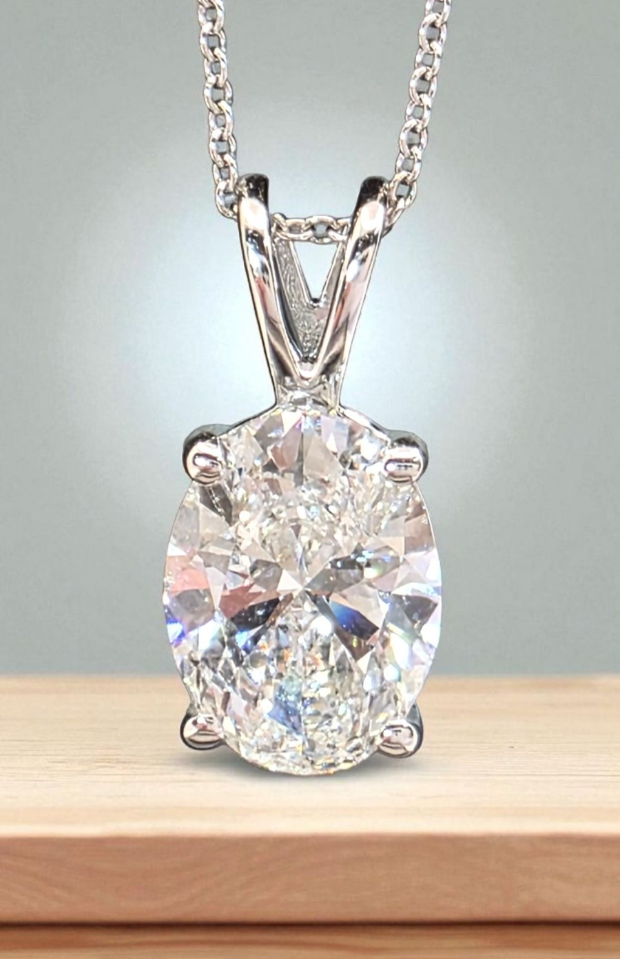 2 Ct D VS1 Oval Lab Grown Diamond Pendant 14k White With Chain IGI Certified