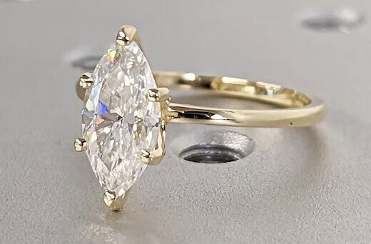 3 Carat Marquise Cut Engagement Ring E/VS1 Lab Diamond 14k Yellow Gold Certified
