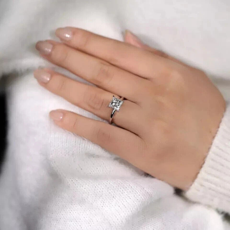 4.00 Ct E VVS2 Princess Cut Lab Grown Diamond Ring 14k Gold IGI Certified