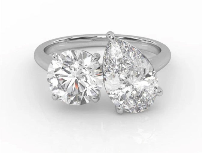2.25 Ct D VS1 Toi et Moi Diamond Ring IGI Certified Lab Grown Platinum