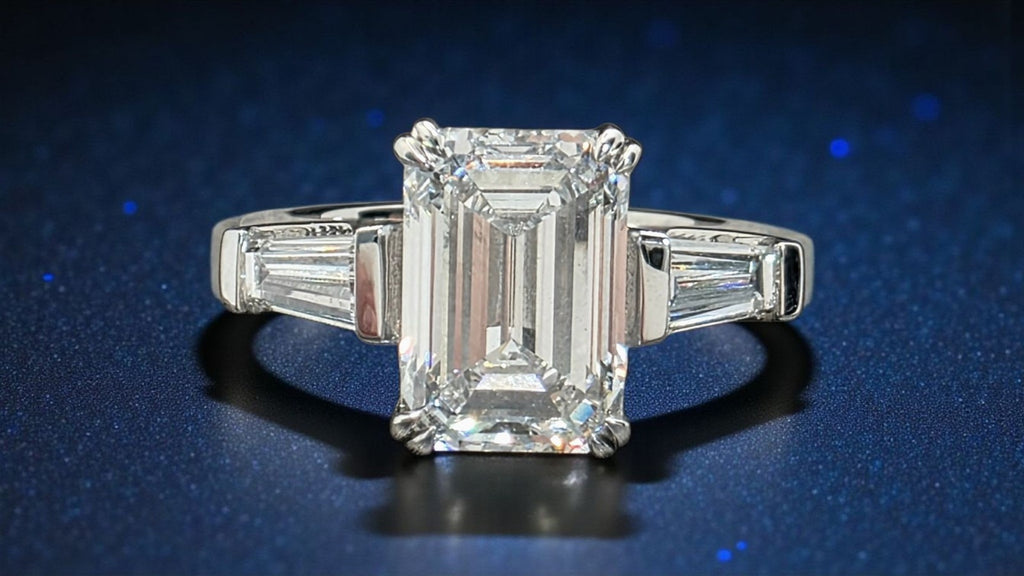 4.50 Ct E VS1 Emerald Cut Lab Grown Diamond Ring IGI Certified 14k White Gold