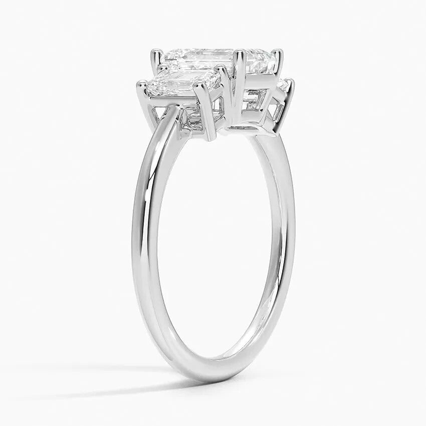 5 Carat IGI CERTIFIED E VS1 Emerald Cut Lab Grown Diamond Three Stone Ring 14k