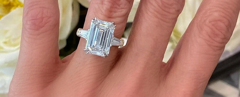 6.50 Ct Emerald Cut E VS1 14k Yellow Gold Lab Grown Diamond Ring IGI Certified