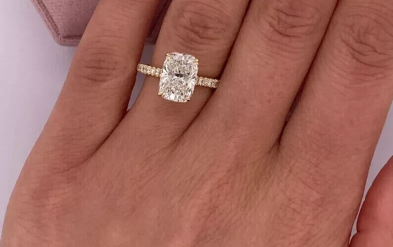 2.80 Cushion F VS1 14k Yellow Lab Grown Diamond Ring IGI Certified