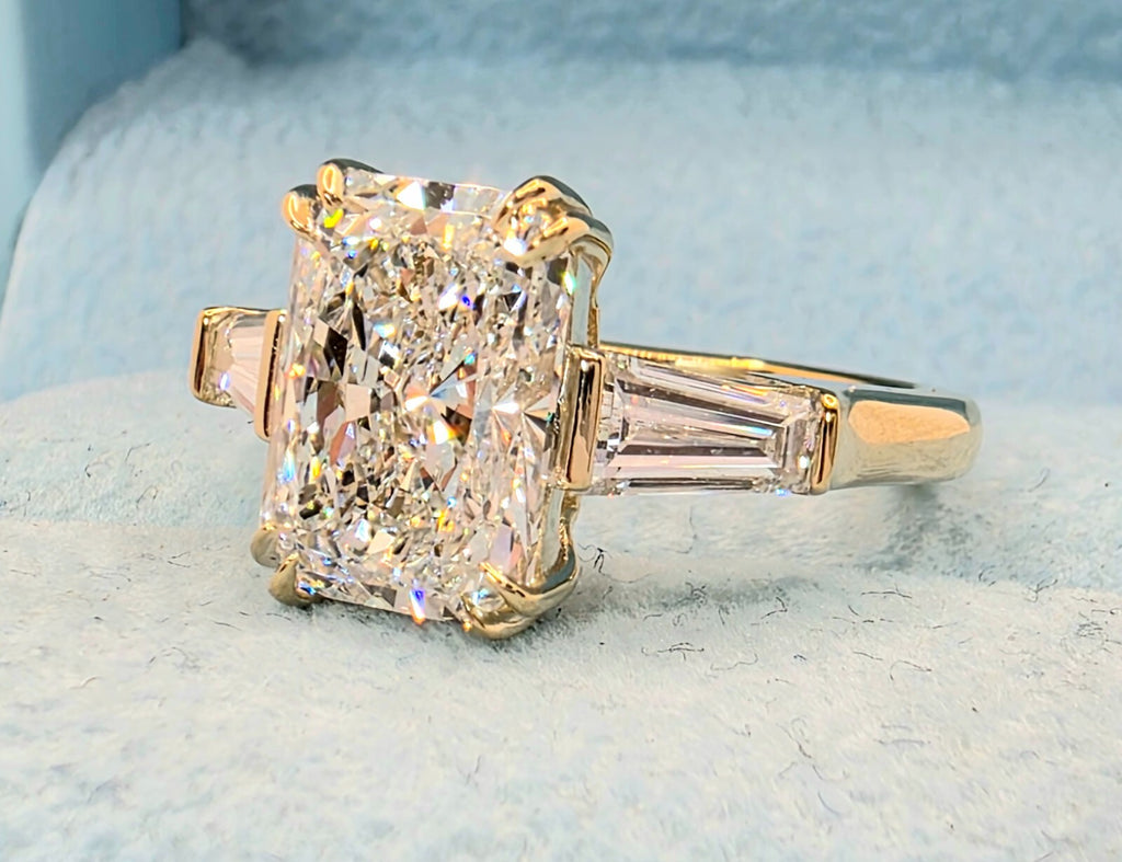 4.50 Ct E VS1 Radiant Lab Grown Diamond Ring IGI Certified 14k Yellow Gold