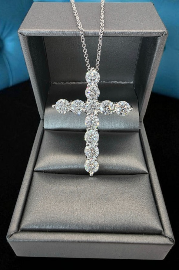 11.00 Ct Lab Grown Diamond Cross GIA Authenticated Free Shipping 14k No Chain