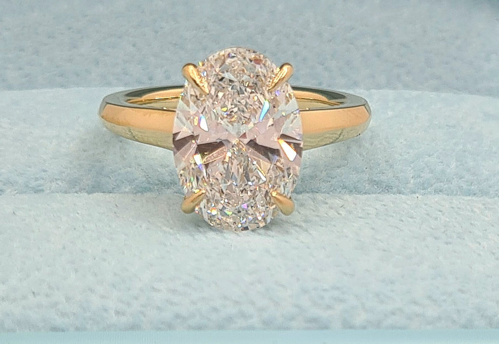 5.00 Ct Oval F VS1 18k Yellow Gold Lab Grown Diamond Ring IGI Certified