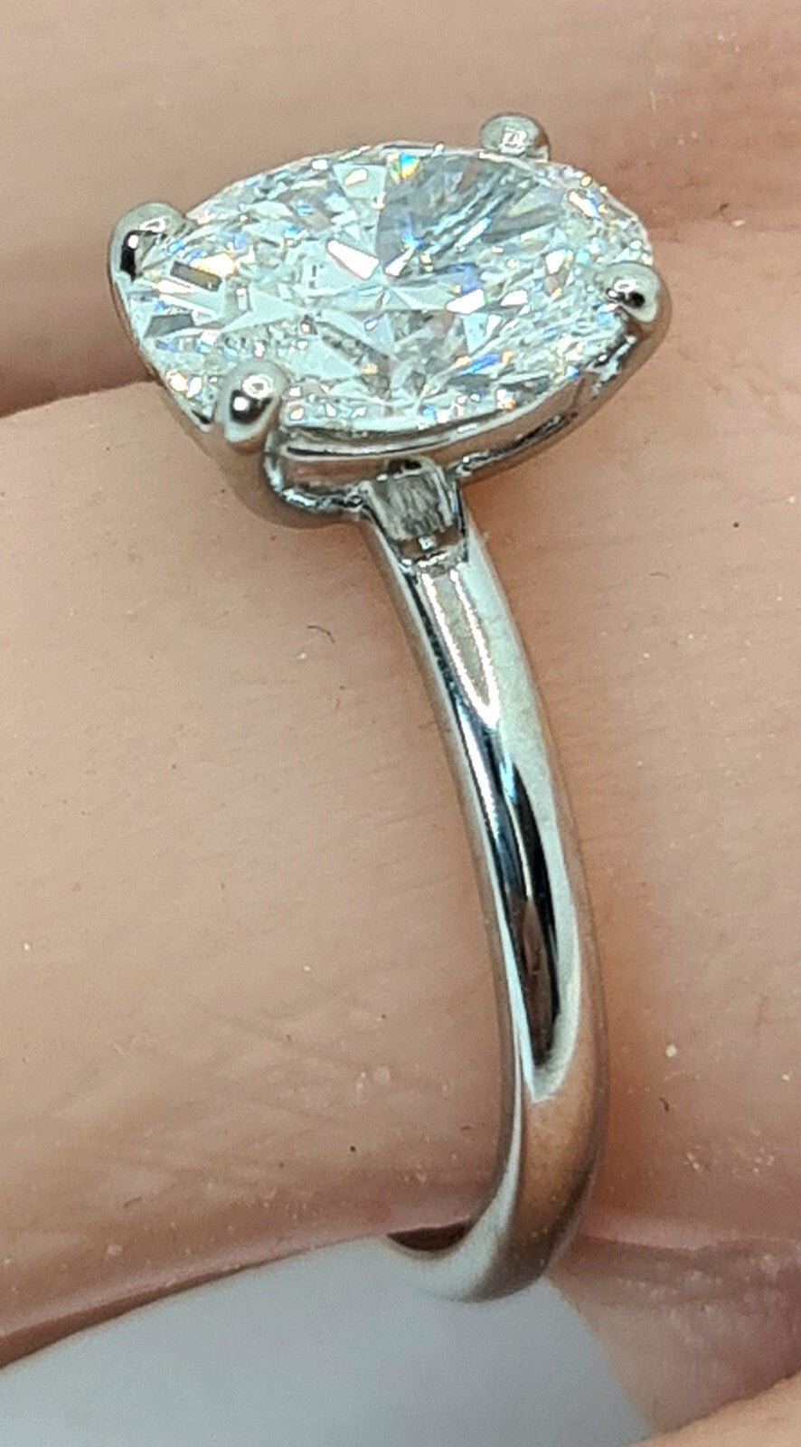 3.00 Carat F VVS2 Oval Lab Grown Diamond Ring 14k White Gold IGI Certified