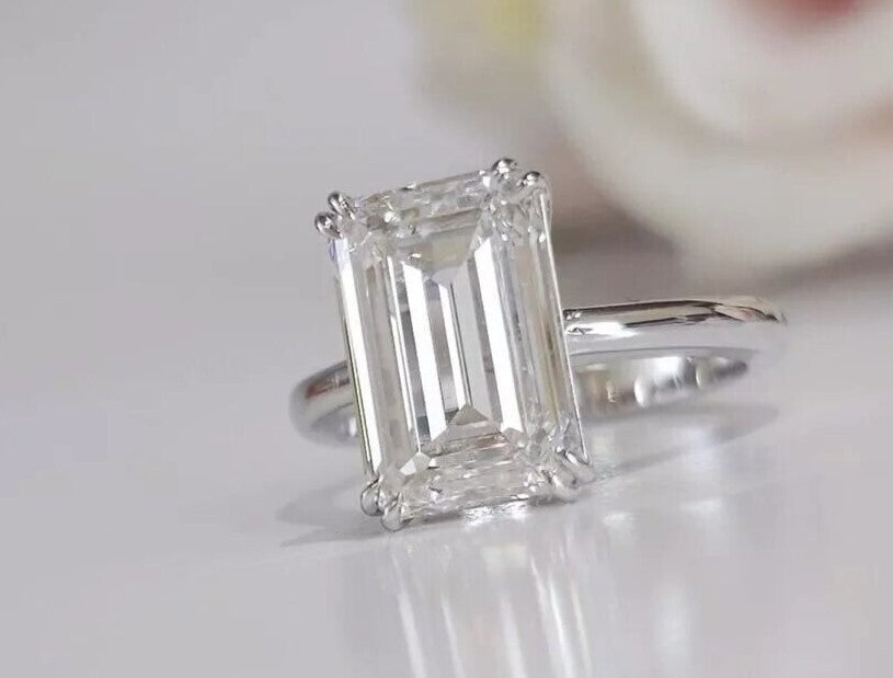 5.01 Ct E VS1 Emerald Cut IGI Certified Lab Grown Diamond Ring Set in Platinum