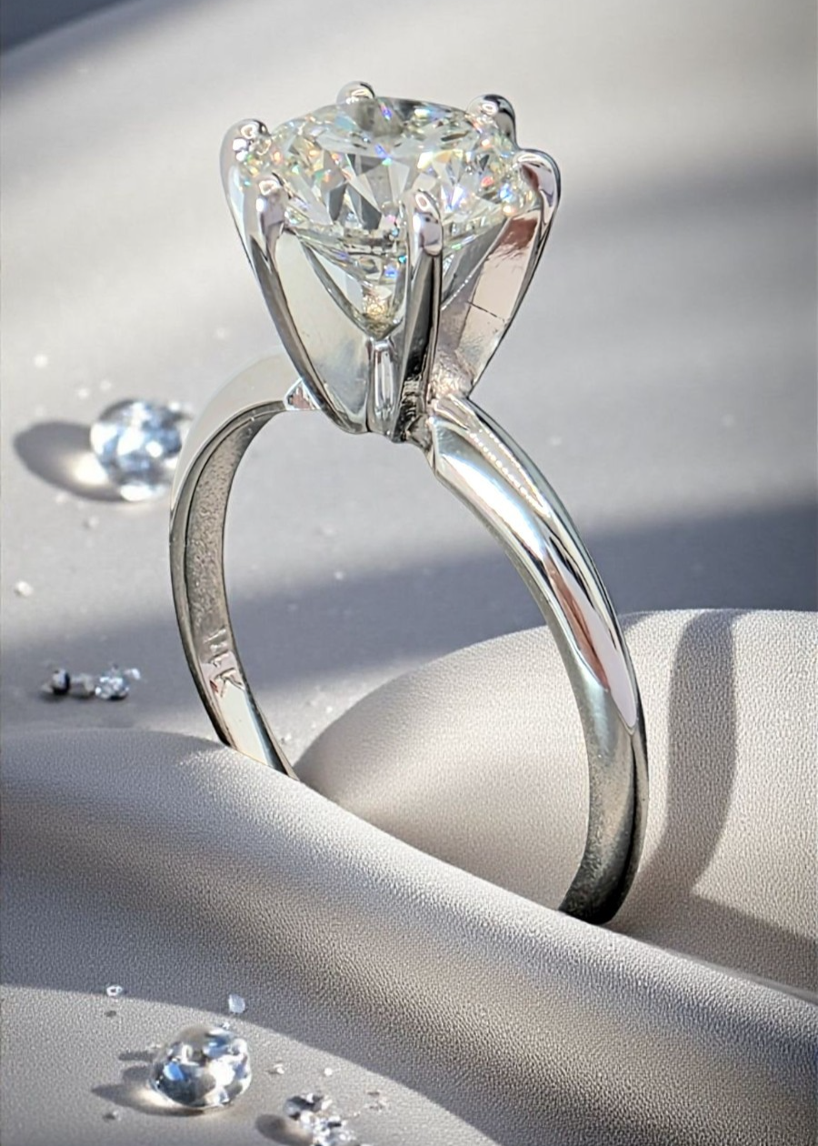 2.00 Ct F VS1 Round Solitaire Lab Grown Diamond Ring IGI Certified 14k Gold