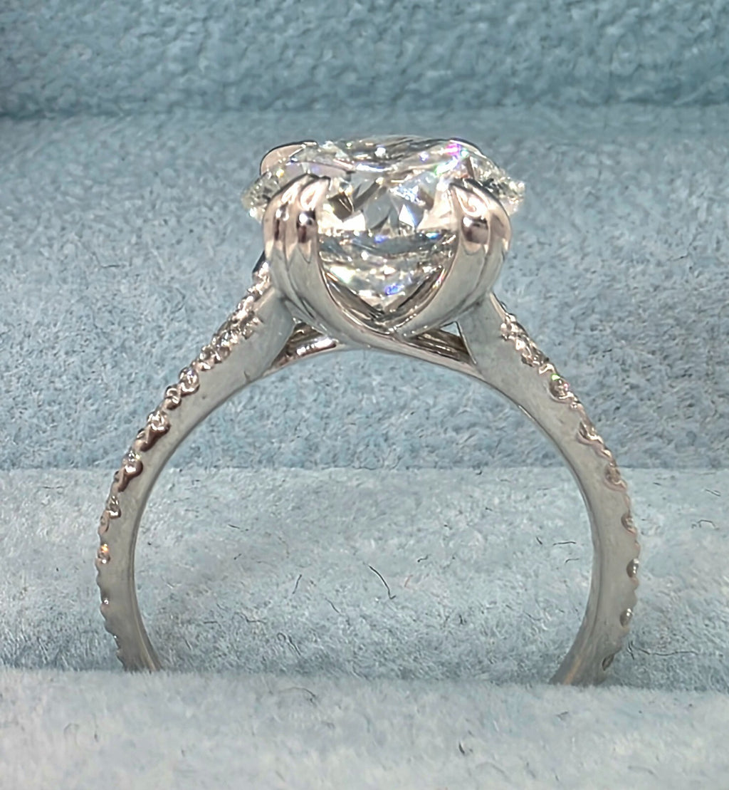 3.50 Ct E VS1 Round Lab Grown Diamond Engagement Ring 14k White IGI Certified