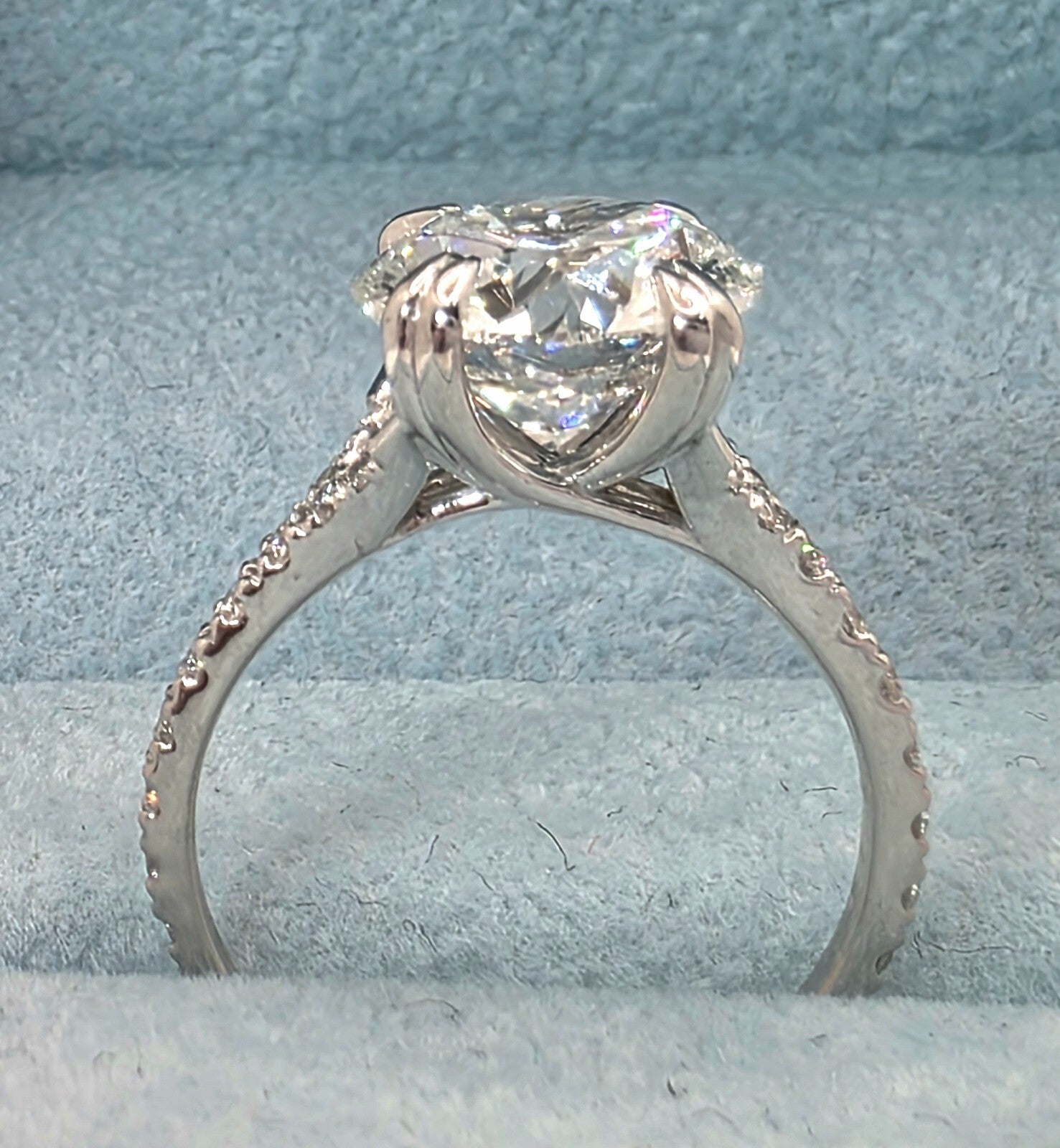 3.50 Ct E VS1 Round Lab Grown Diamond Engagement Ring 14k White IGI Certified