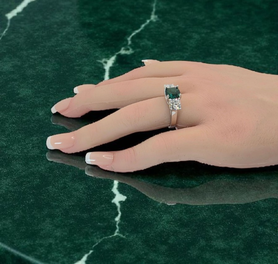 4.00 Ct Cushion Lab Grown Paraiba Tourmaline and Diamond Ring 14k IGI GIA