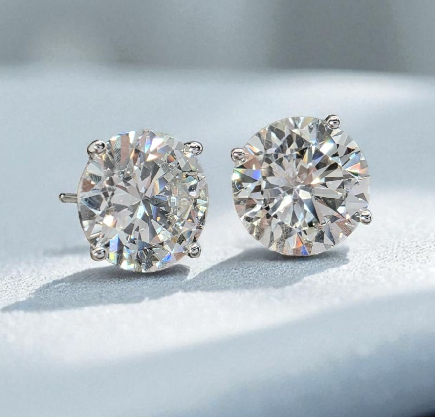4.00 Ct E VS1 Round Lab Grown Martini Diamond Studs 14k Gold IGI Certified