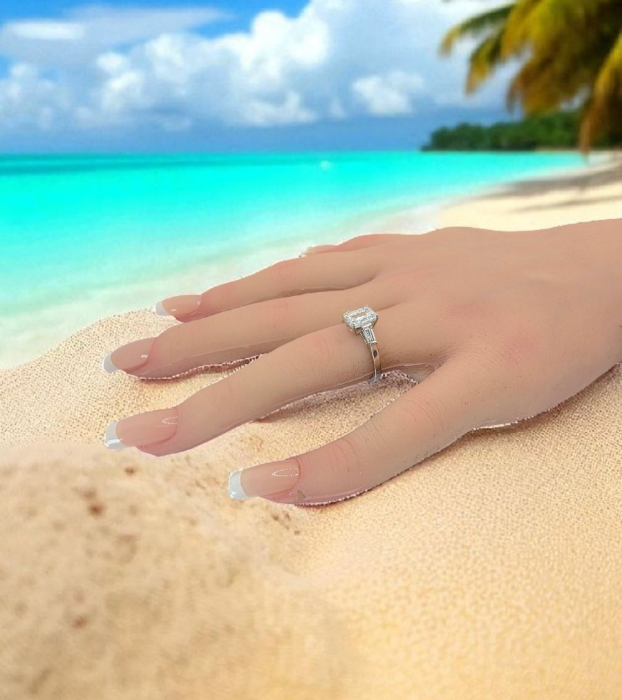 1.55 Ct GIA Authenticated E VS1 Lab Grown Emerald Cut Diamond Ring Platinum