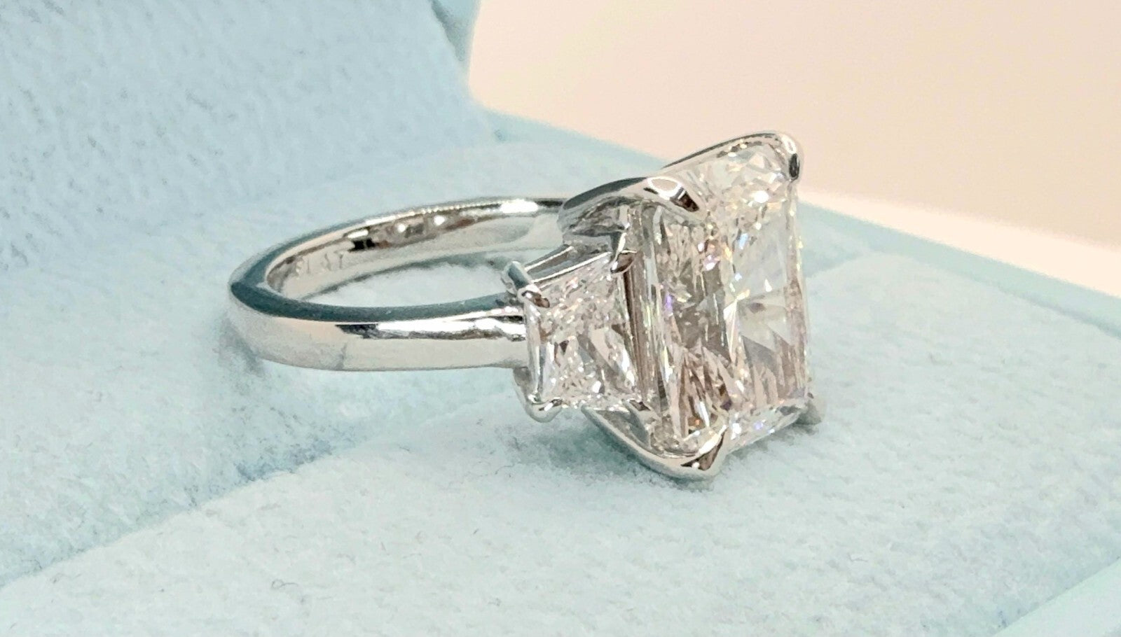 4.60 Carat E VS1 Platinum Radiant Cut Lab Grown Diamond Ring IGI Certified