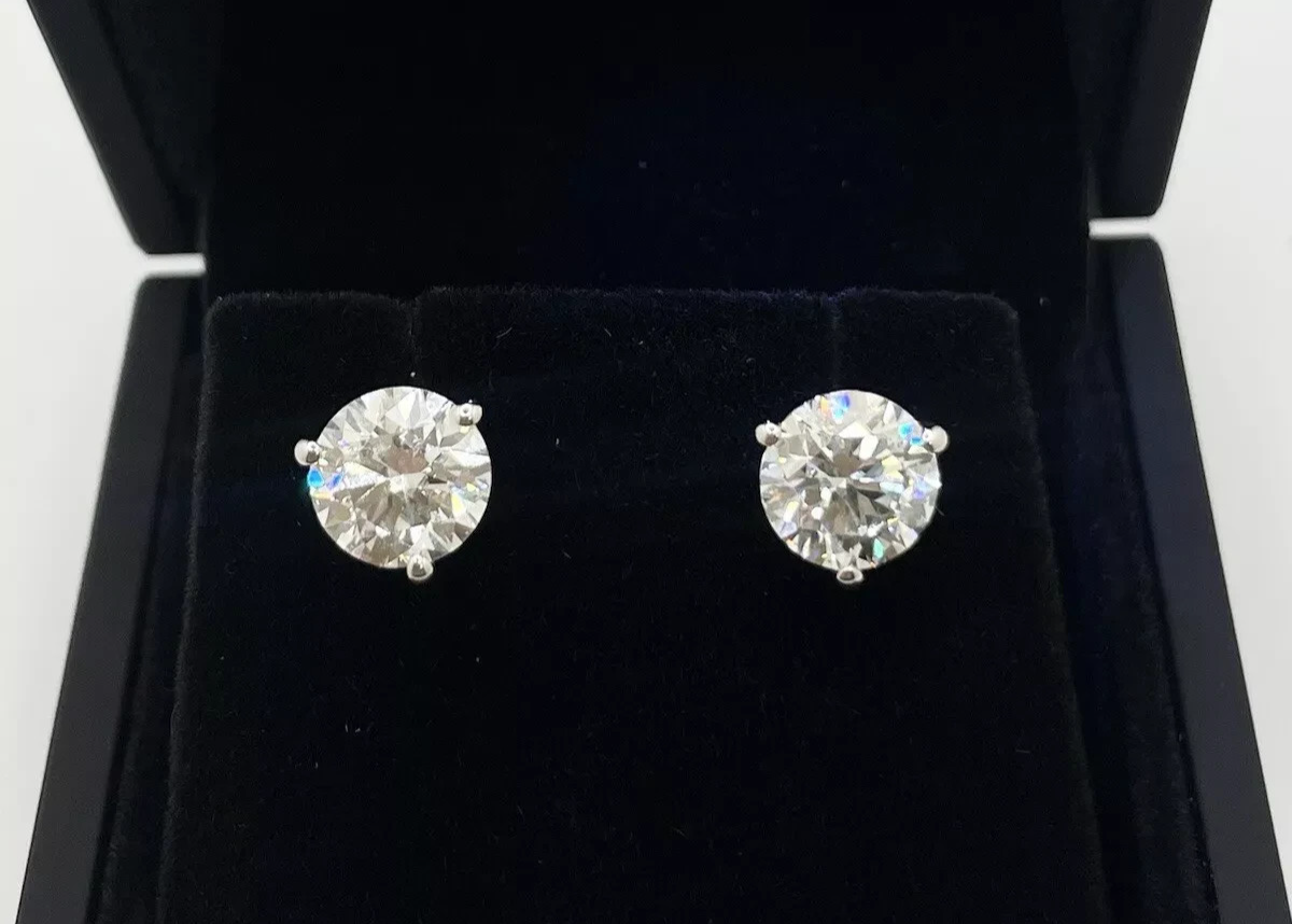4.00 Ct D VS2 Round Lab Grown 14k Diamond Stud Earrings IGI Certified Push Back