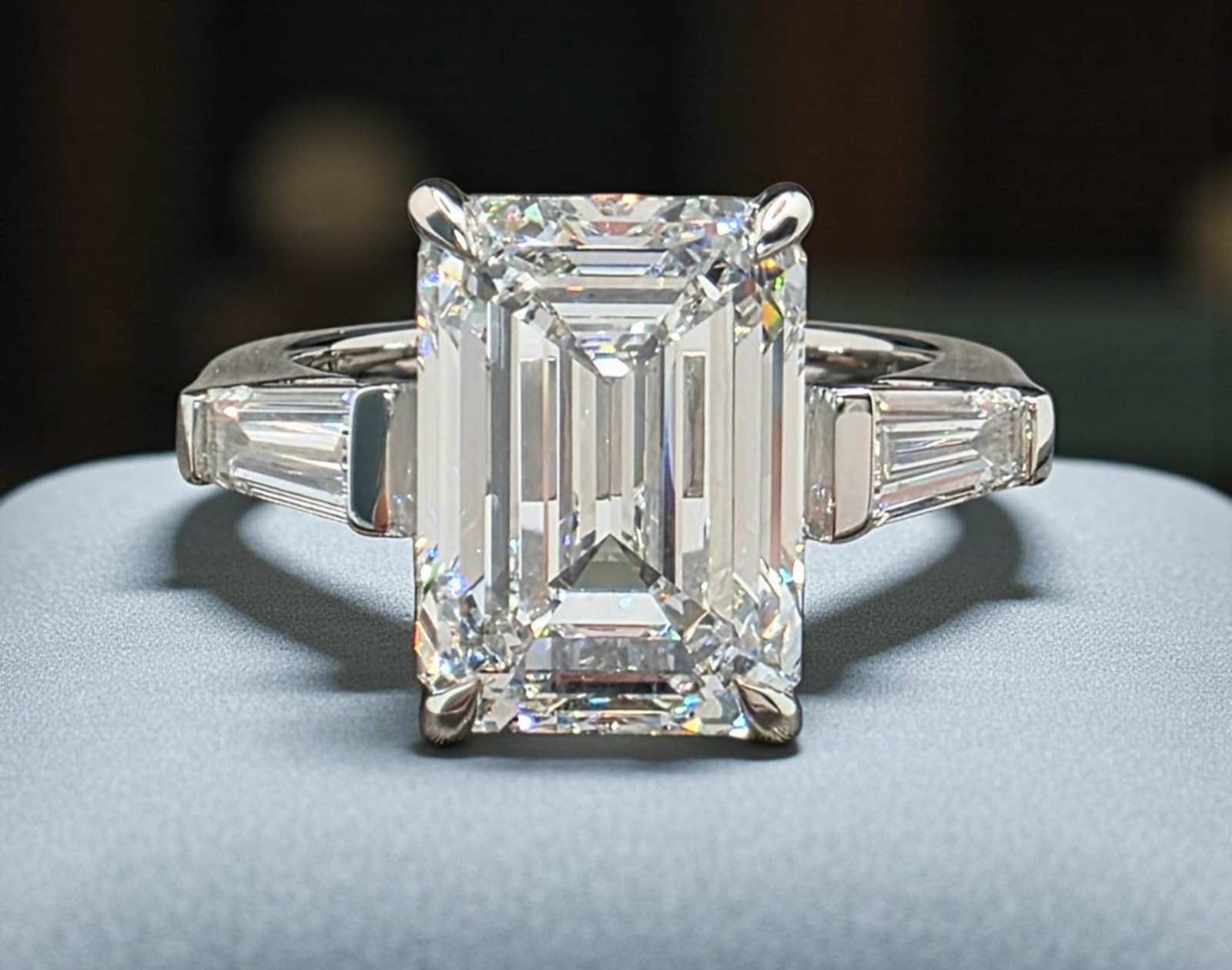 4.50 Ct D VS1 Emerald Cut Lab Grown Diamond Ring IGI Certified 14k White Sz 7.25