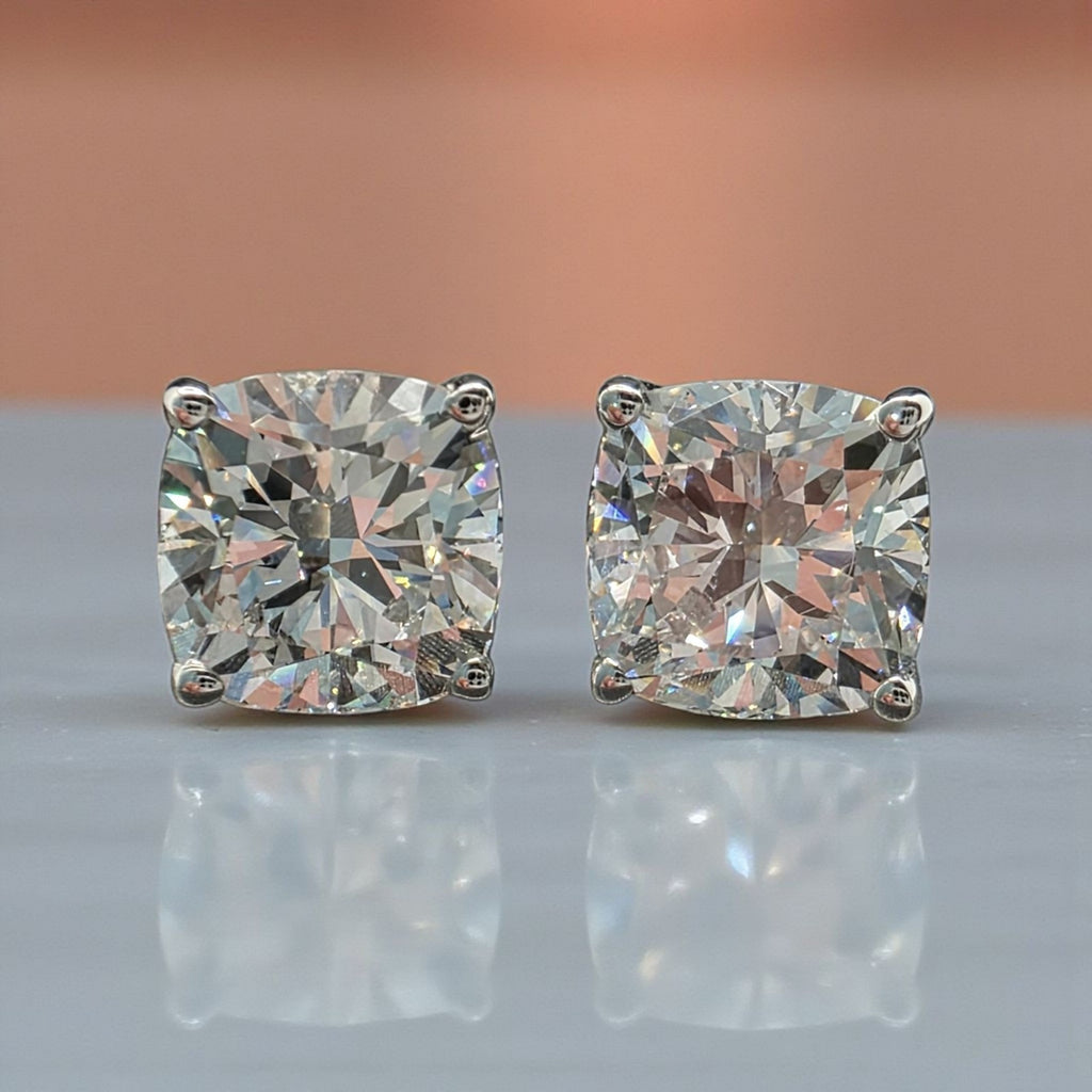 2.00 Cushion E VS1 Lab Grown Diamond Studs IGI Certified 14k White Gold