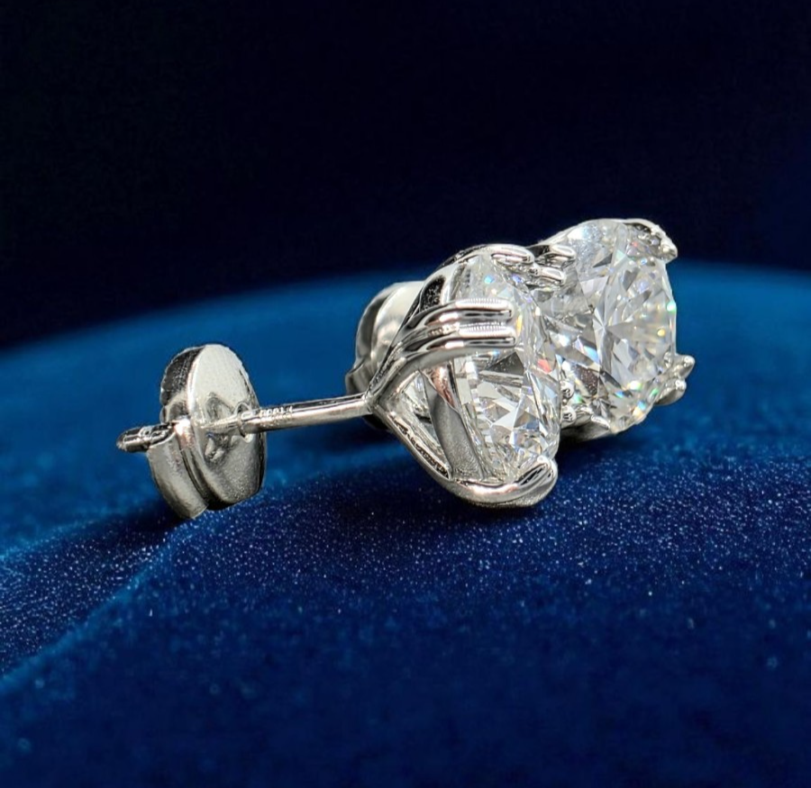 6.00 Ct D VS1 Round Lab Grown Platinum Diamond Stud Earrings IGI Certified