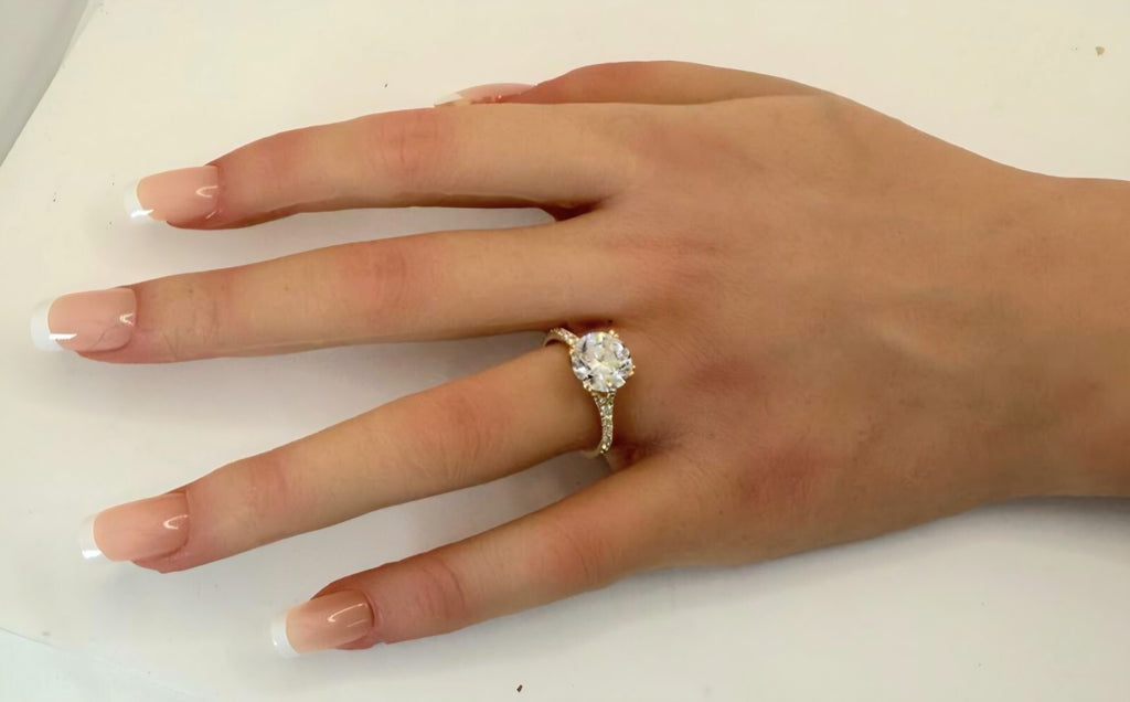 3.40 Ct D VS1 Round Lab Grown Diamond Engagement Ring 14k Yellow IGI Certified