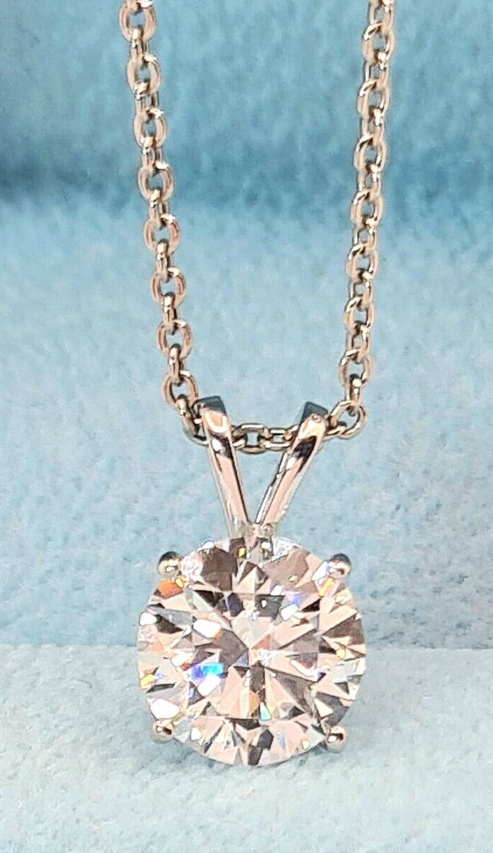 3.00 Ct E VVS2 Round Lab Grown Diamond Pendant 14k White Gold IGI Certified