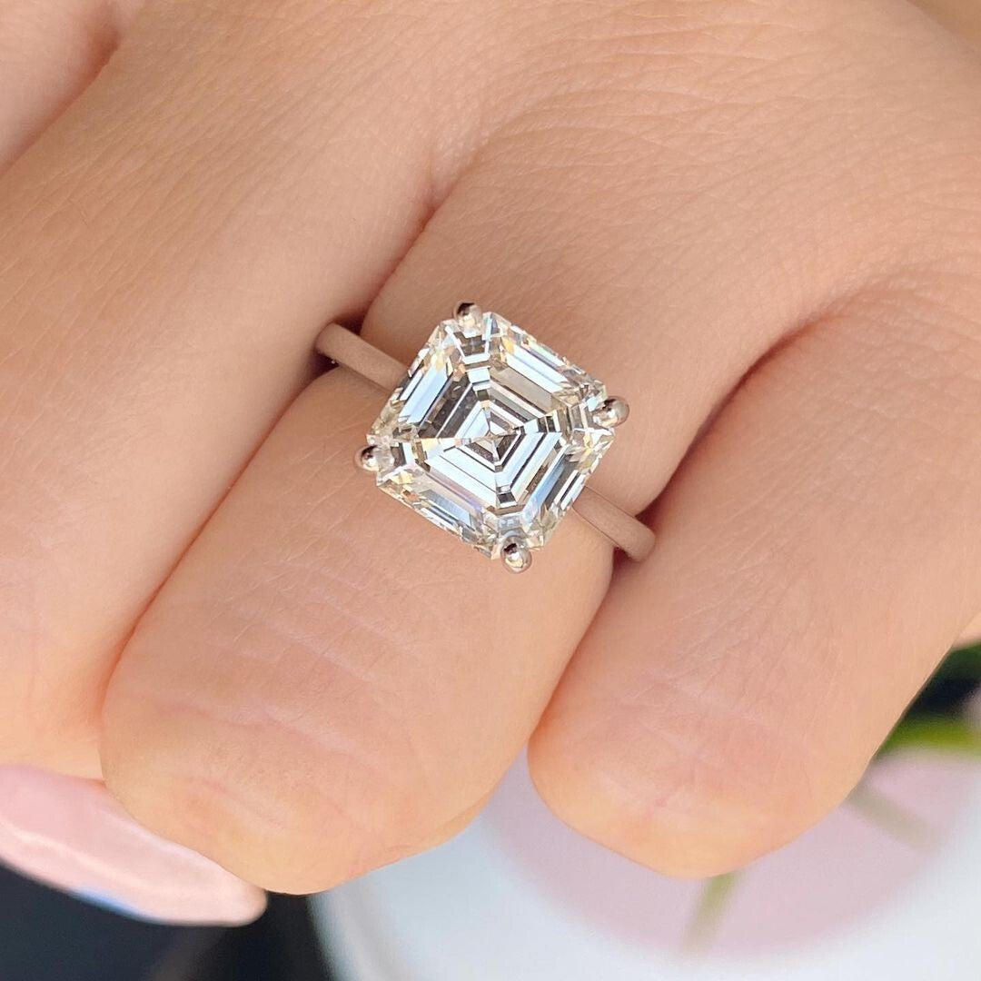 1.00 Ct F VS2 Asscher Cut Diamond Ring Lab Grown Diamond IGI Certified 14k White