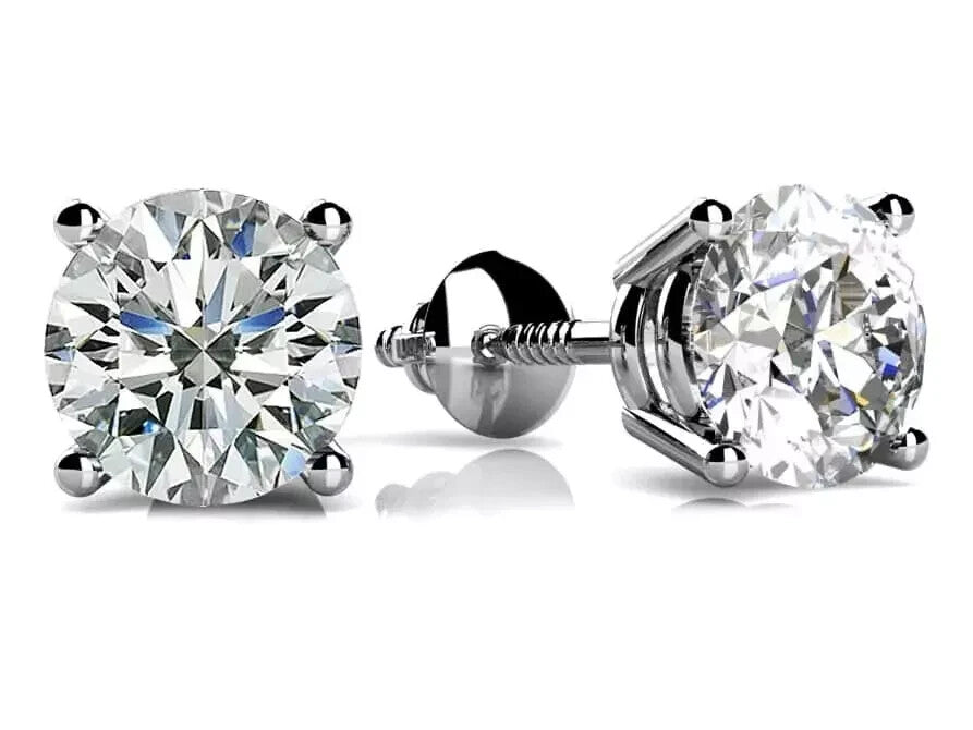 3.00 Ct E VS1 Round 4 Prong Lab Grown Diamond Stud Earrings IGI Certified 18k
