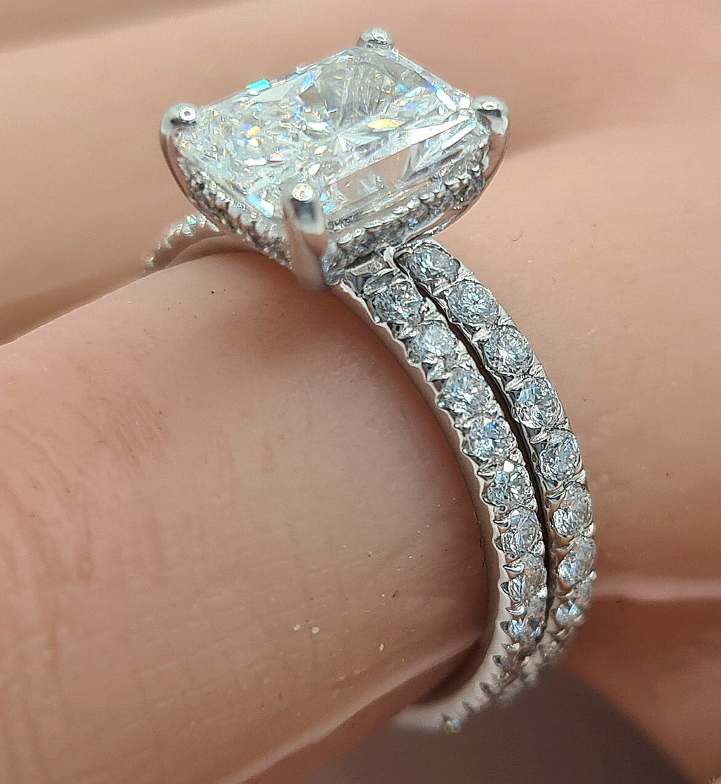 3.00 Ct E VS1 Lab Grown Radiant Diamond Ring With Band IGI Certified Diamond