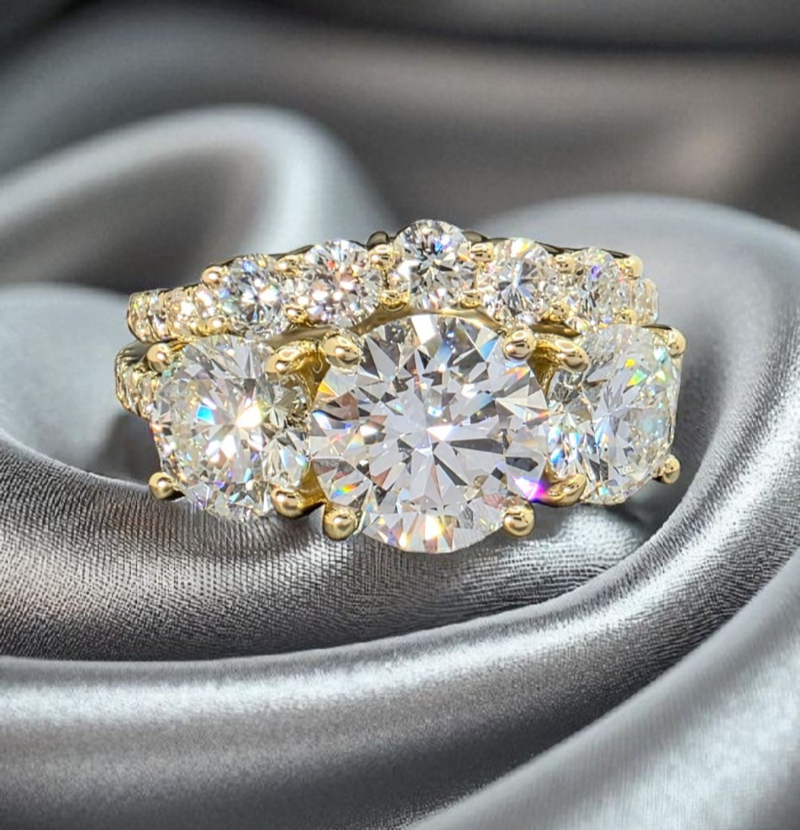 5.00 Ct D VS1 Lab Grown Diamond Ring With Matching Band IGI Certified 14k Yellow