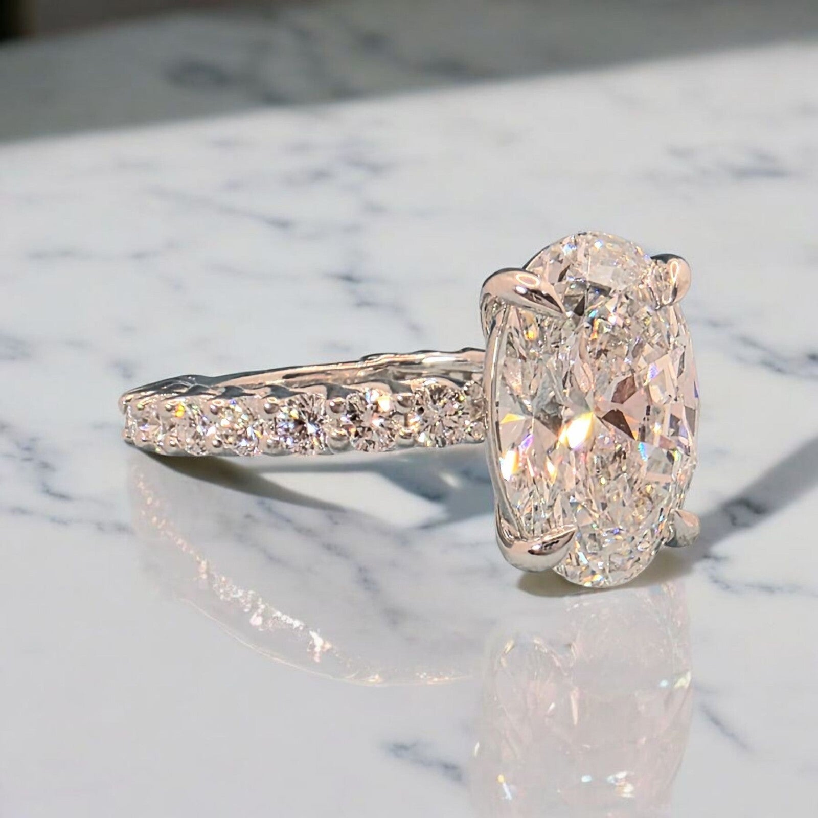 4.52 Ct D VS1 Carat Oval Lab Grown Diamond Ring IGI Certified 14k Gold