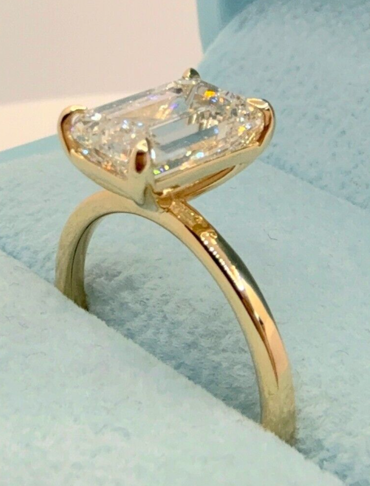 4.00 Ct D VS1 Emerald Cut Diamond Ring Lab Grown IGI Certified 14k Yellow Gold