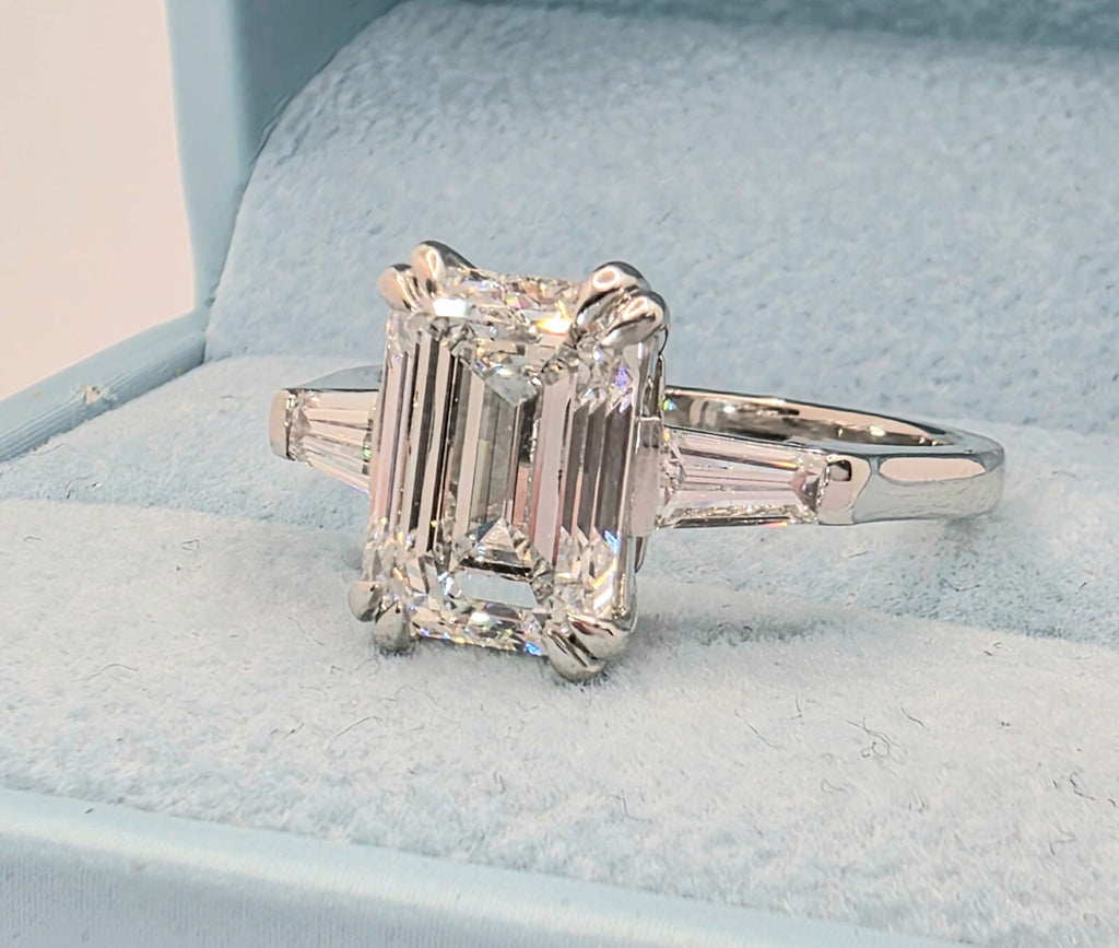 3.50 Ct D VVS2 Emerald Cut Lab Grown Diamond Ring IGI Certified Platinum