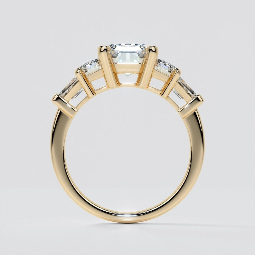 2.30 Ct Lab Grown Emerald Cut Diamond 5 Stone Ring IGI Certified GIA Authentic
