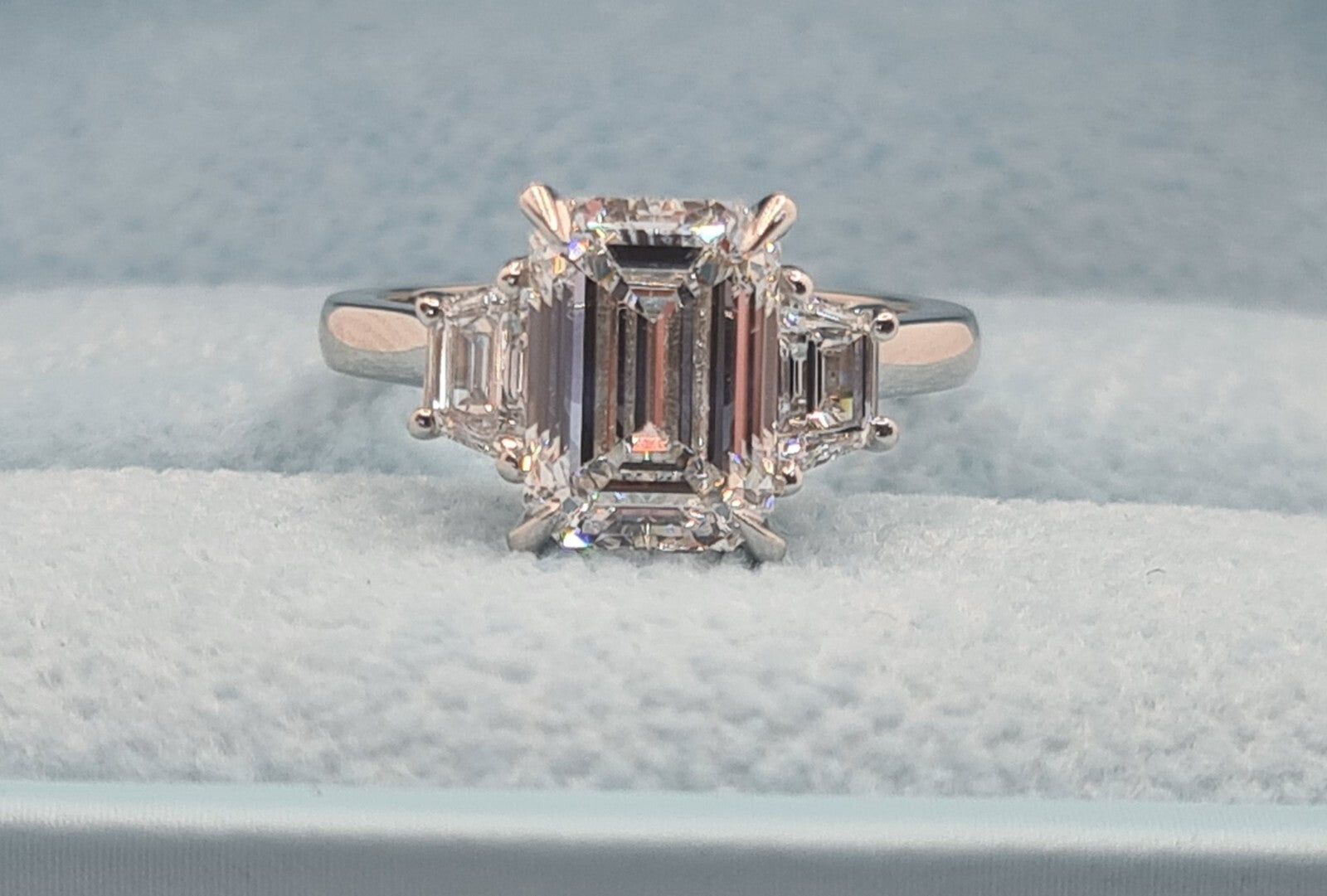 5.75 Ct D VS1 Emerald Cut Lab Grown Diamond 3 Stone Ring IGI Certified Platinum