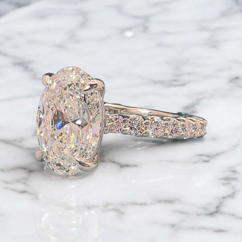 5.52 Ct F VS1 Carat Oval Lab Grown Diamond Ring IGI Certified 14k Gold