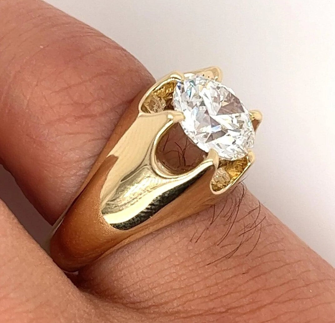 4.00 Ct Lab Grown Diamond F VS1 IGI Certified Men's Diamond Ring 14K Yellow Gold