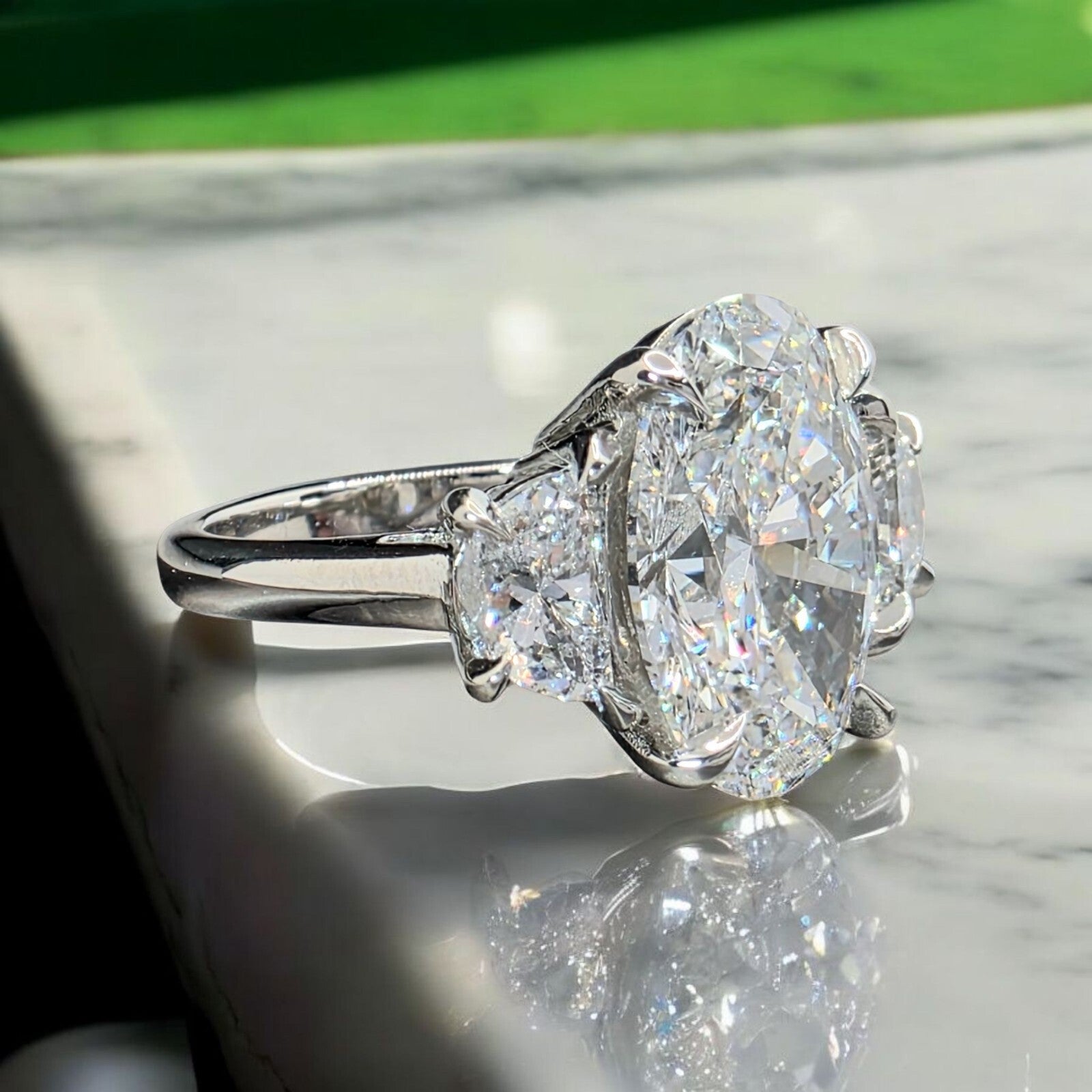 5.80 Ct D VS1 Platinum Oval Diamond Lab Grown Diamond 3 Stone Ring IGI Certified