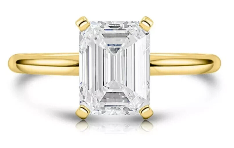 4.00 Ct F VS1 Emerald Cut Diamond Ring Lab Grown IGI Certified 14k Yellow Gold