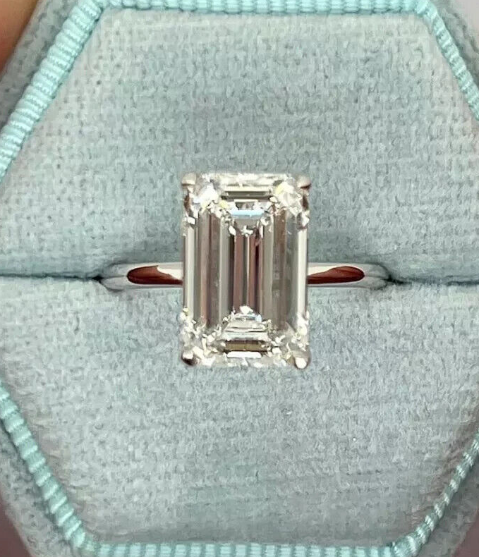 5.00 Carat F VS1 14k Gold Emerald Cut Lab Grown Diamond Ring IGI Certified