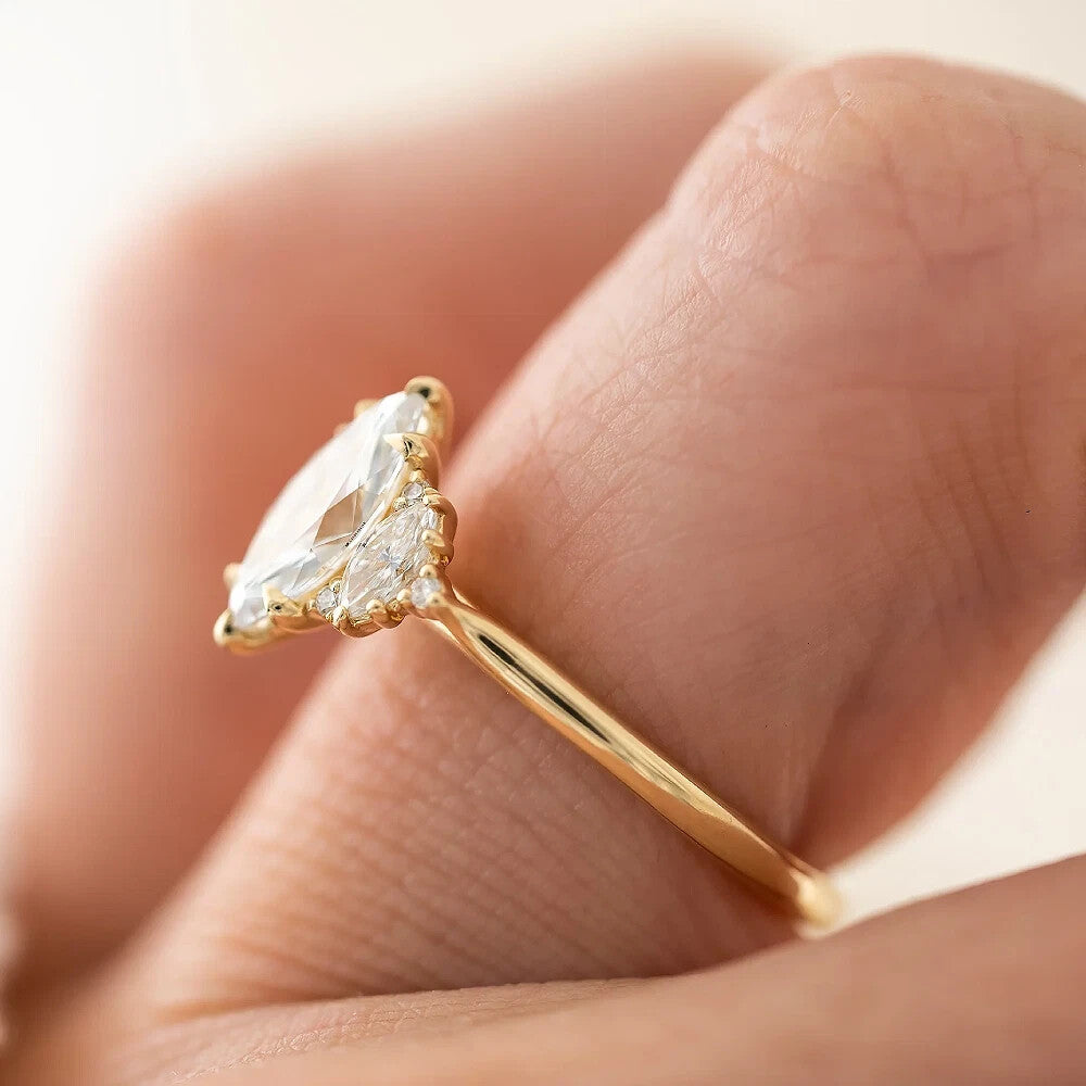 3.18 Ct IGI Certified Marquise Lab Grown 18k Yellow Gold Diamond Ring