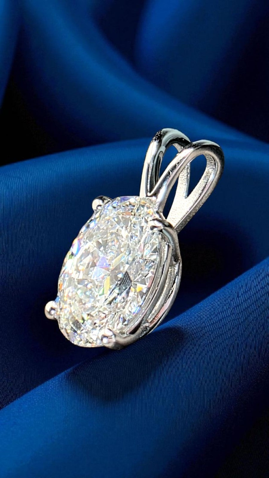 2 Ct D VS1 Oval Lab Grown Diamond Pendant 14k White Gold IGI Certified No Chain