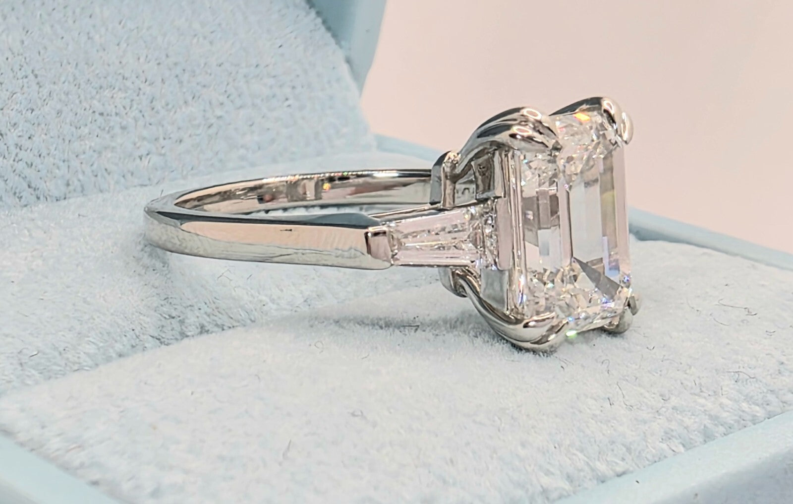 3.50 Ct D VVS2 Emerald Cut Lab Grown Diamond Ring IGI Certified Platinum
