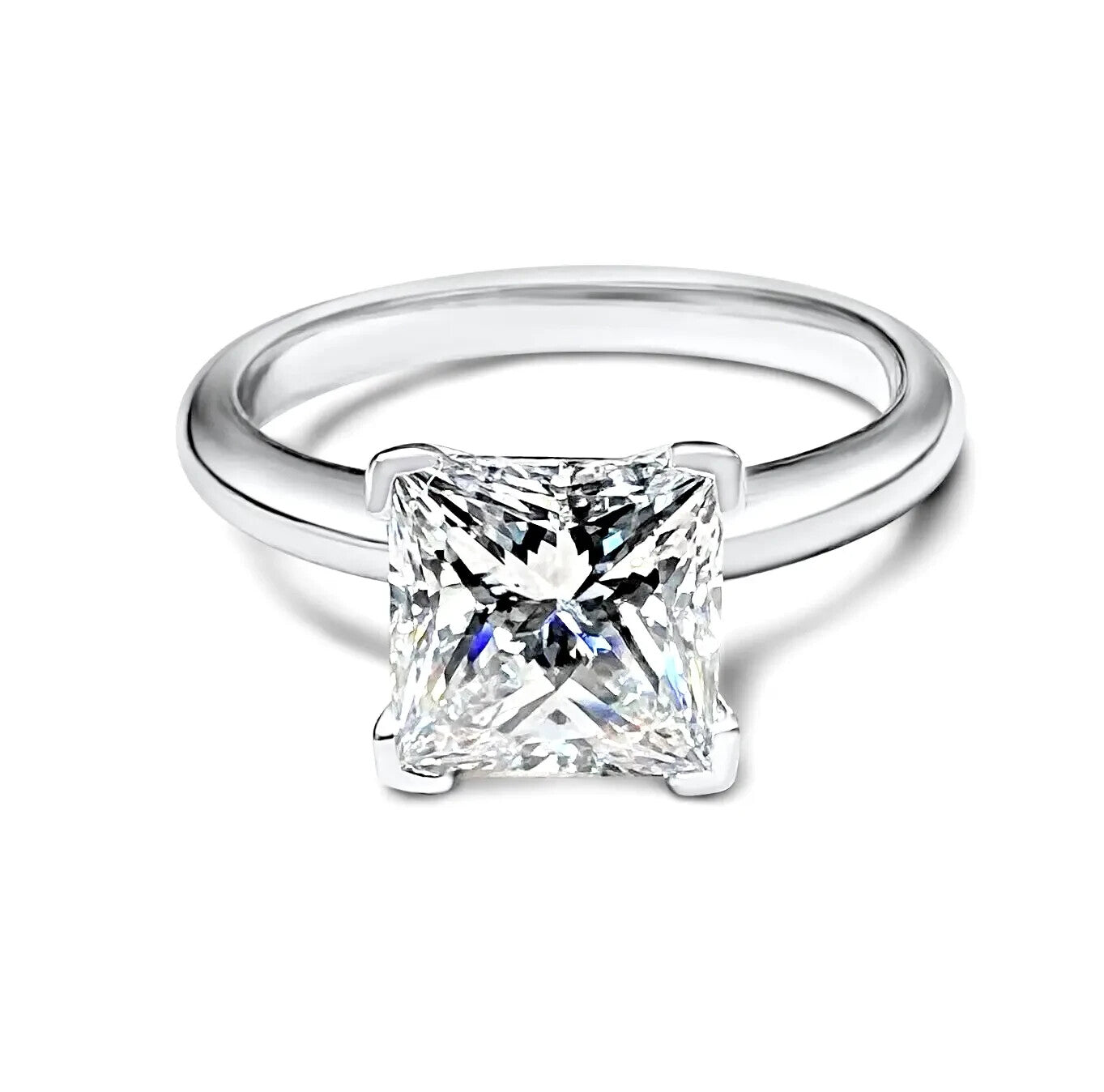 3.00 Ct F VS2 Princess Cut Diamond Ring 14k White Lab Grown IGI Certified
