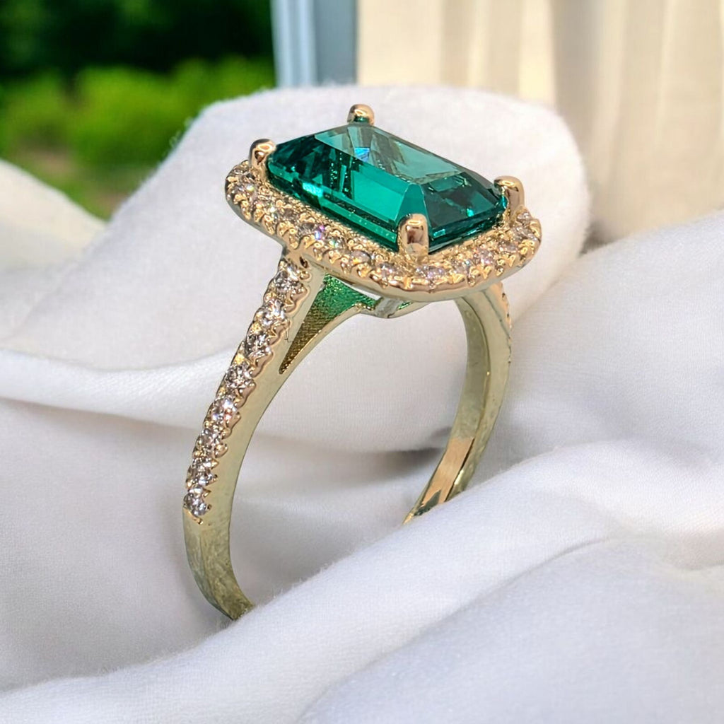 2.51 Ct Emerald Cut Lab Grown Emerald and Diamond Ring 14k GIA Authenticated