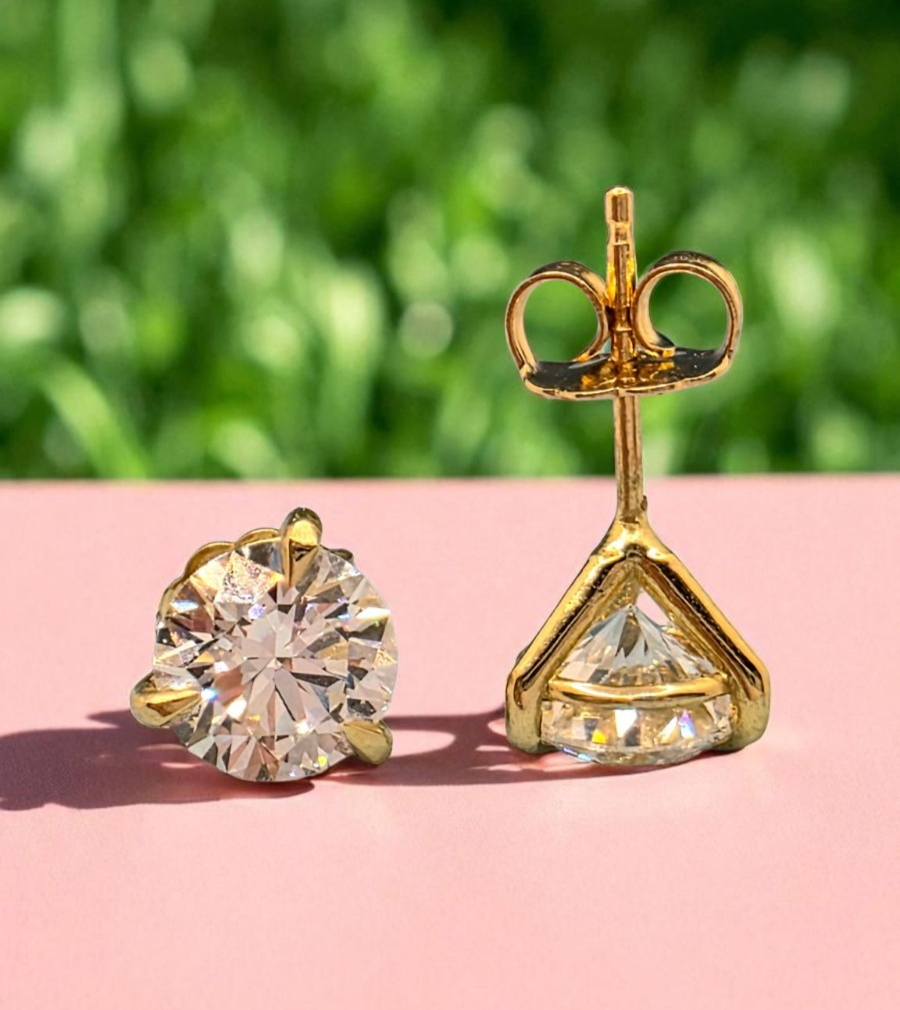 4.00 Ct D VS1 Round Lab Grown Diamond Earrings 14k Yellow Gold IGI Certified