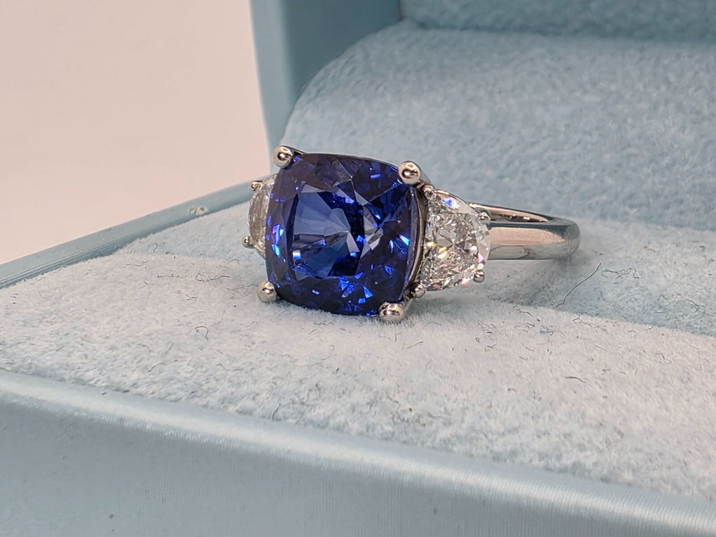 5.60 Ct Cushion Lab Grown Sapphire & Platinum Diamond Ring GIA Authenticated