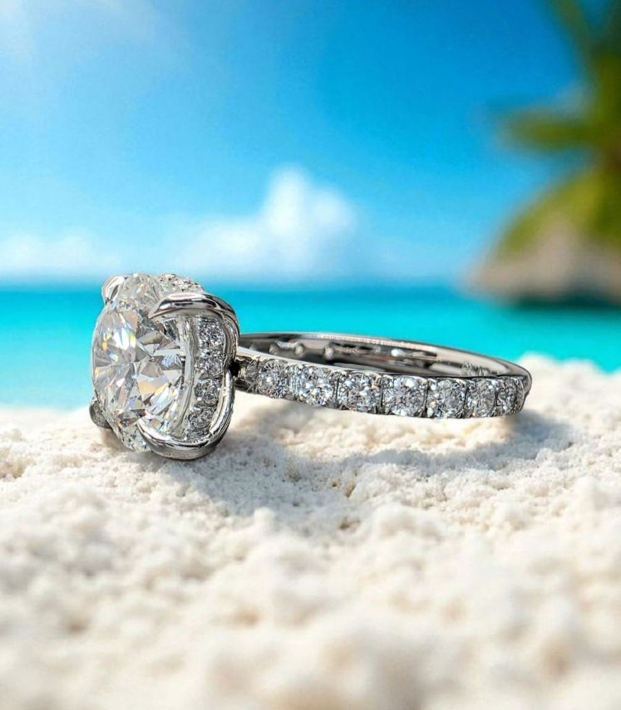 3.60 Ct D VS1 Round Lab Grown 14k White Diamond Engagement Ring IGI Certified