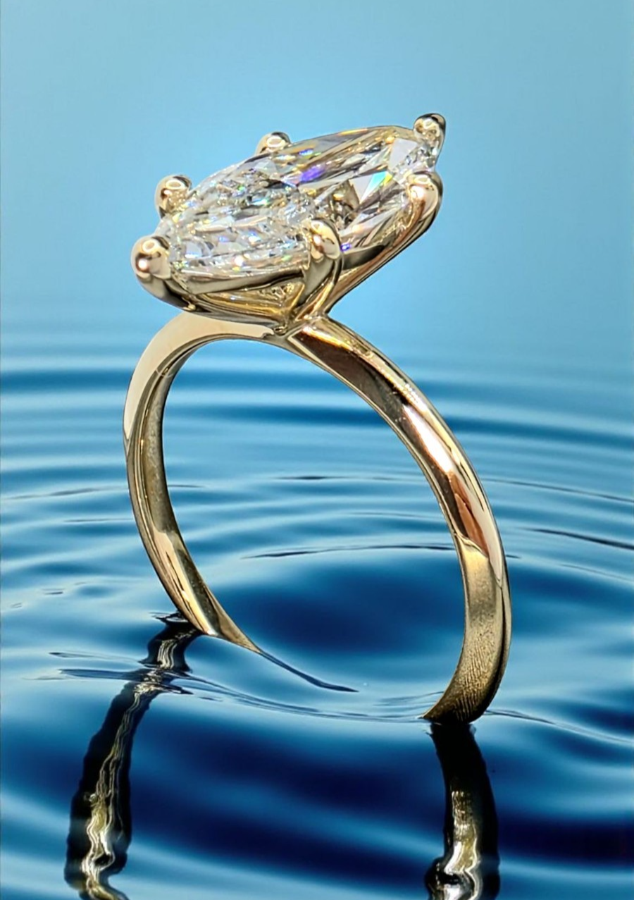 2.00 Ct Marquise Shaped Lab Grown Diamond Ring Set in 14k Gold IGI Certified GIA