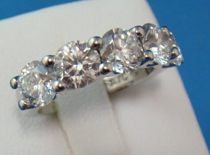 3.75 Carat 5 Stone Lab Grown Diamond Wedding Band 14kt White Gold IGI Certified